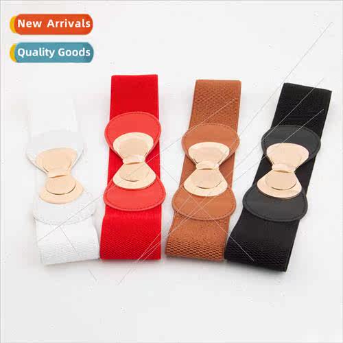 Large bow buckle elastic wide belt decorative down jacket el