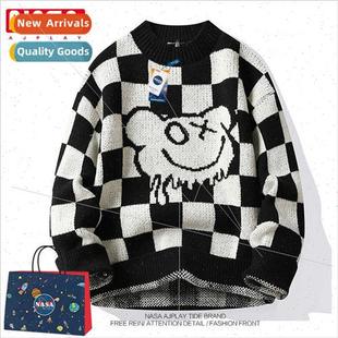 fall winter tide checkerboard men warm sweater