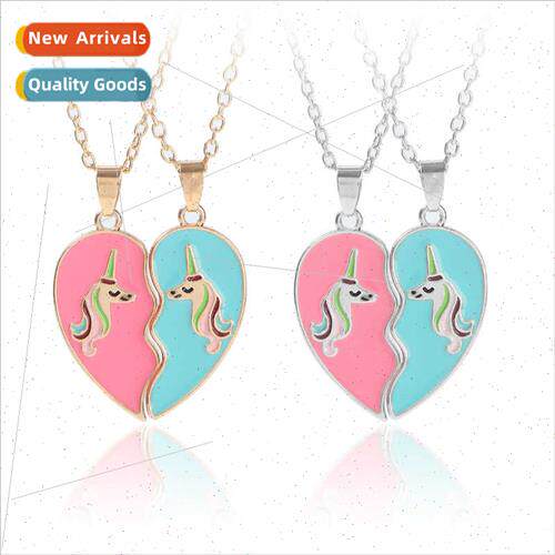 two-color splicing unicorn love necklace good friends girlfr