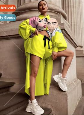 2 Pieces Womens Sets 2021 Spring Autumn Cartoon Print B