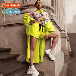 2 Pieces Womens Sets 2021 Spring Autumn Cartoon Print B