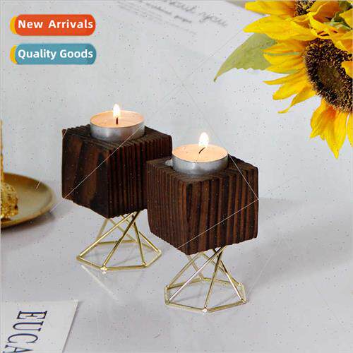 Vintage square black wooden candlestick creative tall stroma