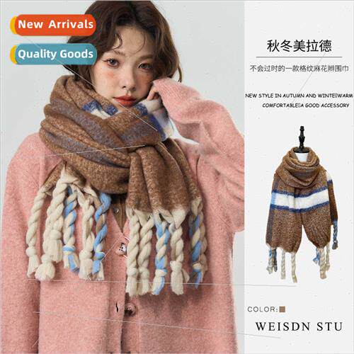 Dopamine colorful striped shawl winter warm big braid scarf