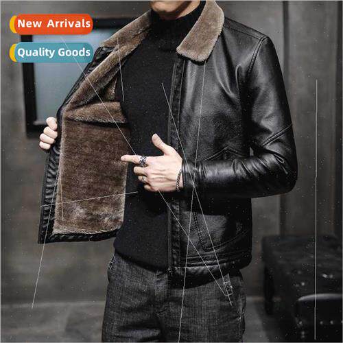 2023 winter leather jacket men new middle-aged elderly lapel