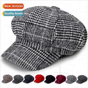 Autumn winter ladies new tweed striped octagonal cap Brish r