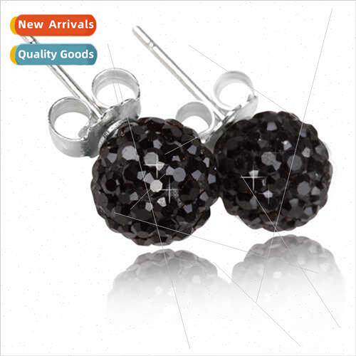 S925 silver simple diamond earrings 8mm crystal diamond ball