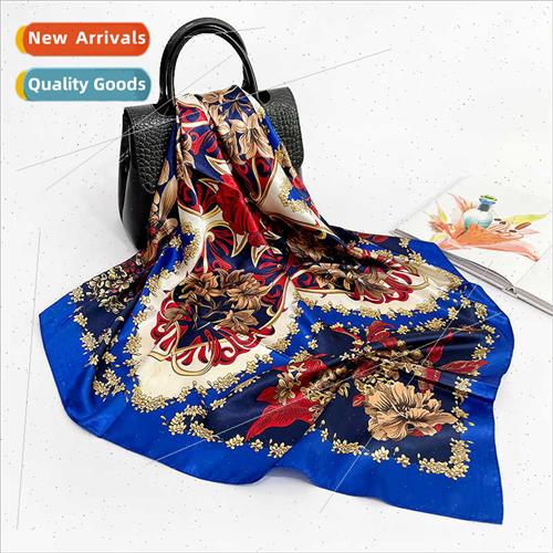 Chinese simulation silk scarf women printed large shawl 90CM
