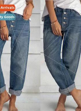 Women's Jeans 2021 High Waist Mom Wide Leg Pants New fas