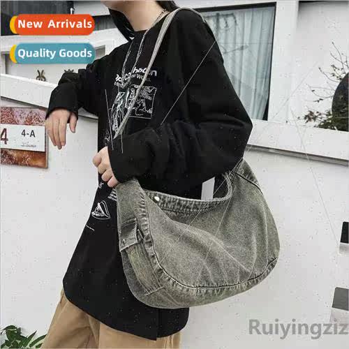 Cowboy canvas bag Japan simple retro washed semi-circular du