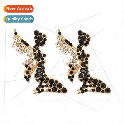 mple alloy diamond earrings vintage metal black angel charac