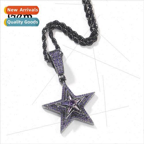 Europe Hip Hop Diamond Encrusted Rotating Pentagram Pendant