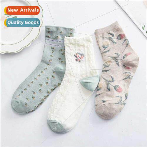 2 pairs winter new JK socks women mint green tulip cotton mi