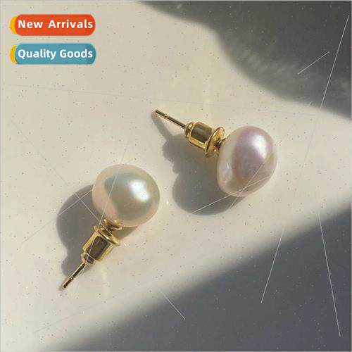 French retro baroque freshwater compact 9mm pearl earrings f