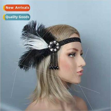 1920s Gatsby Masquerade Black Feather Headdress Women Hallow