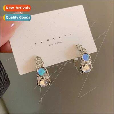 Korea new tide irregular moonstone earrings female niche ins
