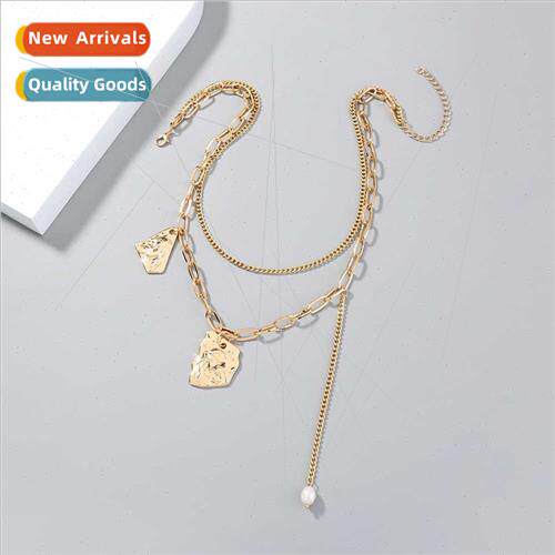 Europe Metal Geometric Character Double Layer Necklace Natur