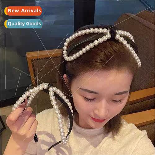 spring summer retro large pearl 8 word bow fairy headband ag