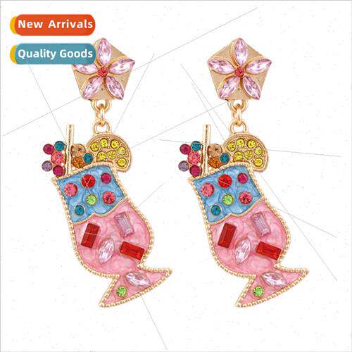 cute enamel color diamond cold drink juice cup earrings girl