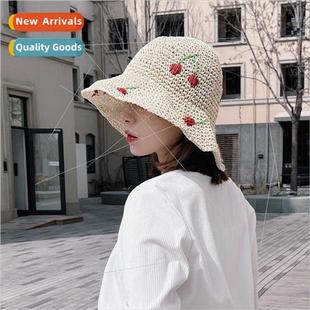 lovely cherry summer woven seasi female sweet hat Hand straw