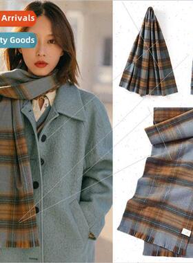 Japanese blue plaid imation cashmere scarf female winter war