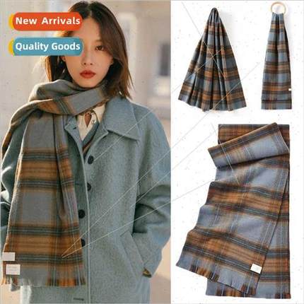Japanese blue plaid imation cashmere scarf female winter war