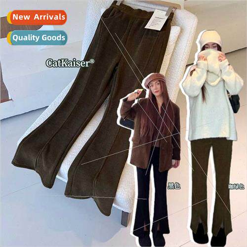 Europe cotton velvet open micro-large pants padded two-color