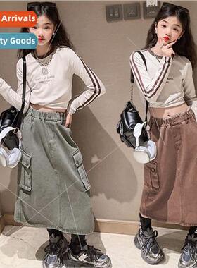 Girls su 2023 fall new American vintage work half-body skirt