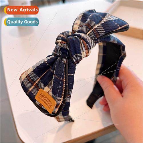 Fan ~  retro college plaid wide  bow hairpin removable headb