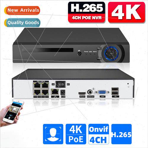8MP H.265 4CH 4K IP POE NVR Surveillance Secury P2P Xmeye