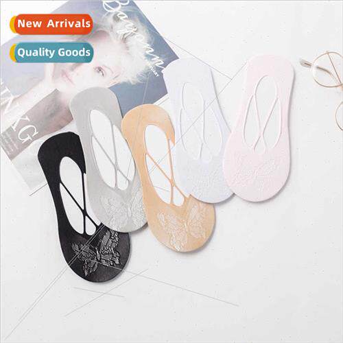 Spring summer velvet butterfly round head invisible socks Ko