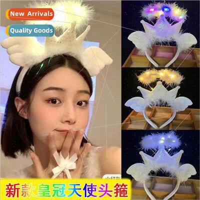 Glowing crown angel hair bands flash feather wings headdress