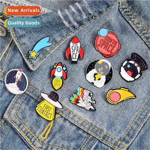 Cute Cartoon Astronaut Rocket Brooch Student Cartoon Cosmic