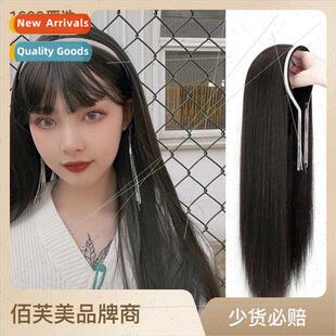 Wig female long hair crystal fringe hair band U mesh half he