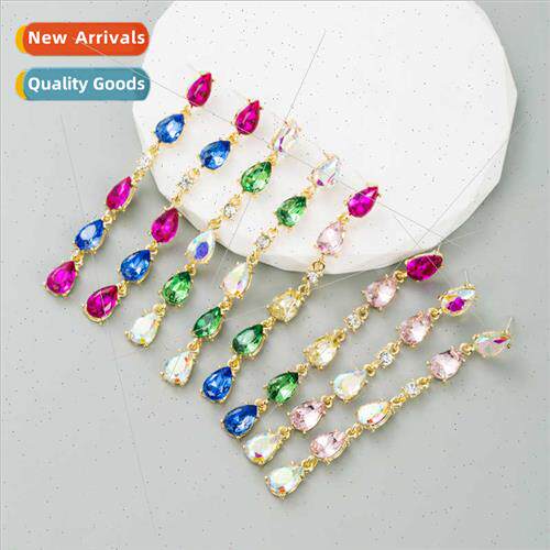 Europe long colored diamond earrings tassel earrings color e