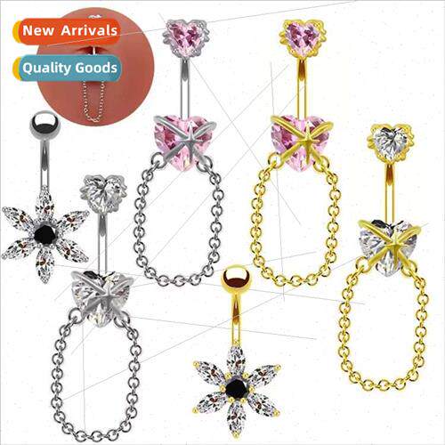 Europe fashion heart-shaped zirconia belly button ring chain