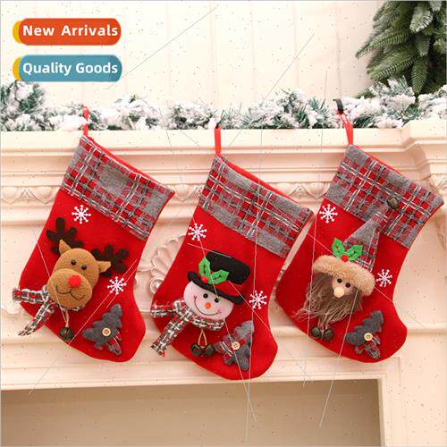 New Medium Stereoscopic Christmas Socks  Bag Velvet Plaid So