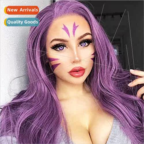Wig Europe Ladies Chemical Fiber Head Covers Purple Long Cur