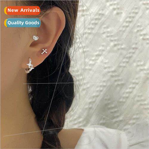 Cross double stars compact earrings female Korea minimalist