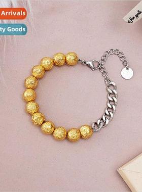 Europe new tanium steel whe pine volcanic stone beads bracel