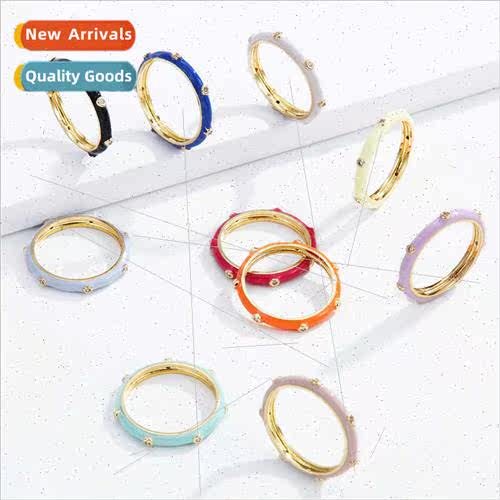 Oil Drip Enamel Copper wh Zirconium Ring Set Women Europe SS