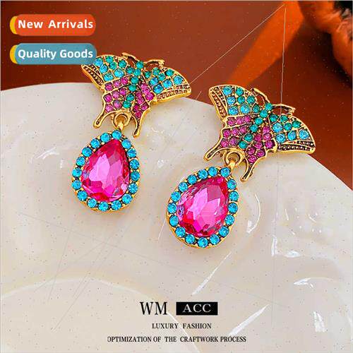 Earrings silver needle wh diamonds colorful butterfly drop e