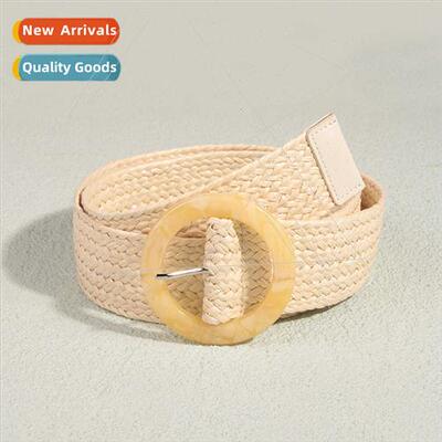 New round resin acrylic buckle pp raffia braided peplum belt