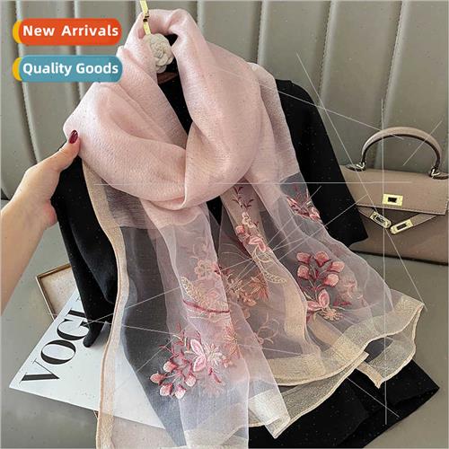 2022 new embroidered silk blended scarf female winter Korean