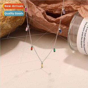 zirconia necklace female 925 ins colored Europe niche silver