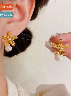 s925 silver needle simple fashion metal flowers hanging pear