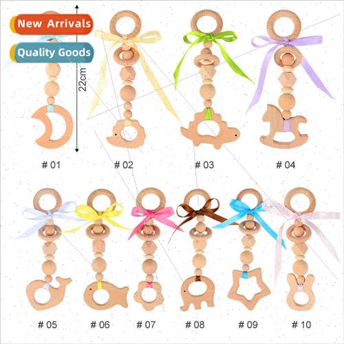 Baby Wooden Teether Gym Wooden Hoop Colorful Ribbon Newborn