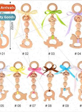 Baby Wooden Teether Gym Wooden Hoop Colorful Ribbon Newborn
