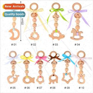 Gym Teether Hoop Colorful Newborn Baby Ribbon Wooden