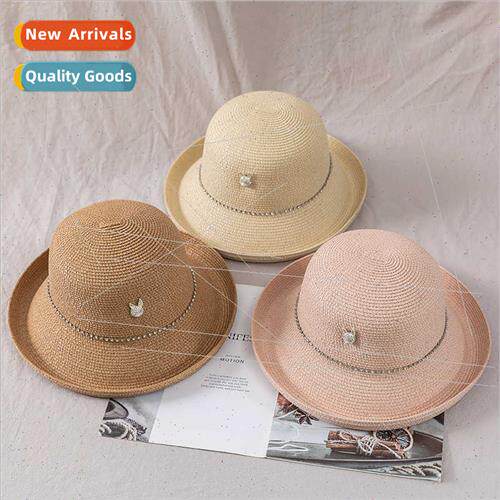 Sweet straw hat female summer new tide hat rabb chain decora