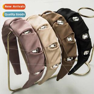 Vintage pleated satin fabric diamonds hair bands female fash